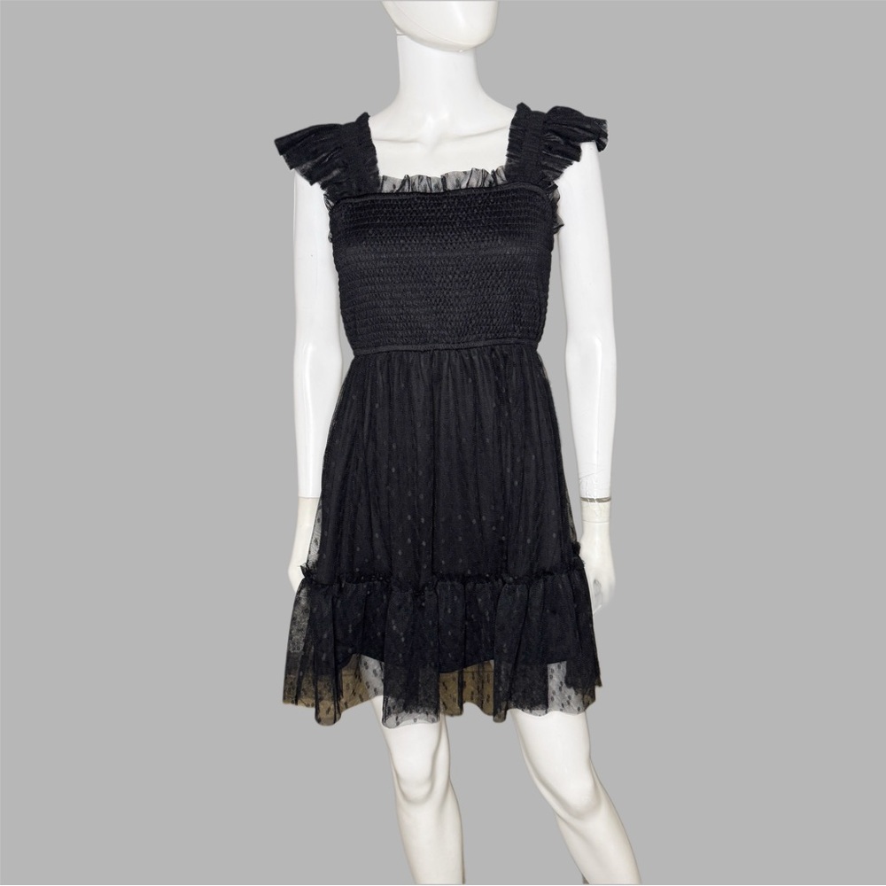Mine Elegant Black‎ Ruffle Dot Mini Dress